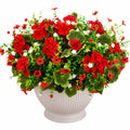 Composizione Floreale Artificiale con Fiori Rossi e Bianchi in Vaso Decorativo