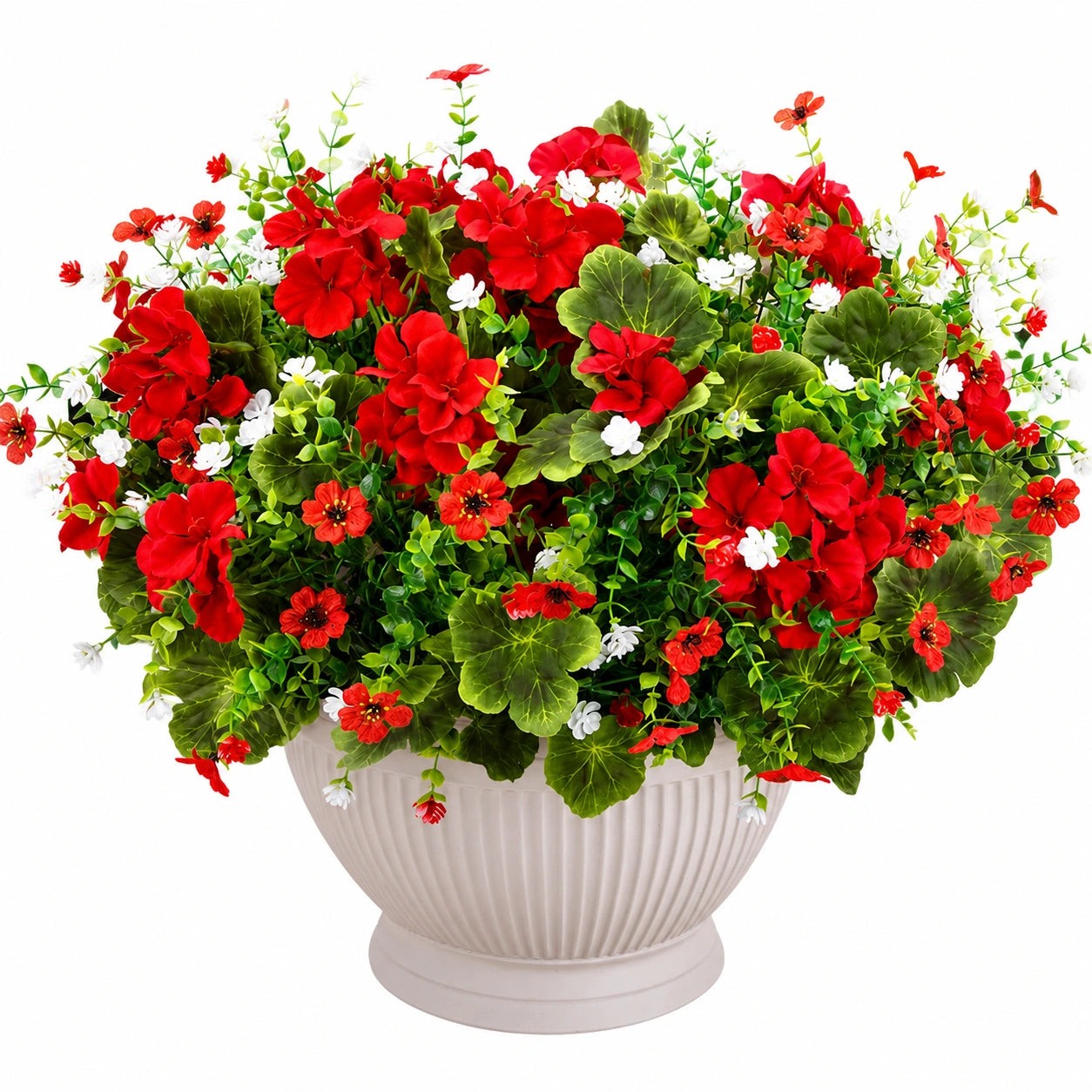 Composizione Floreale Artificiale con Fiori Rossi e Bianchi in Vaso Decorativo