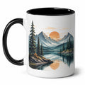 Tazza da Caffè in Ceramica con Paesaggio Montano al Tramonto 330ml Nero/Bianco