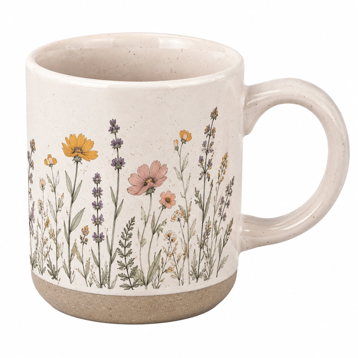 Tazza in Ceramica con Motivo Floreale 350ml Beige