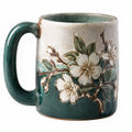 Tazza in Ceramica Decorata con Fiori in Rilievo Verde