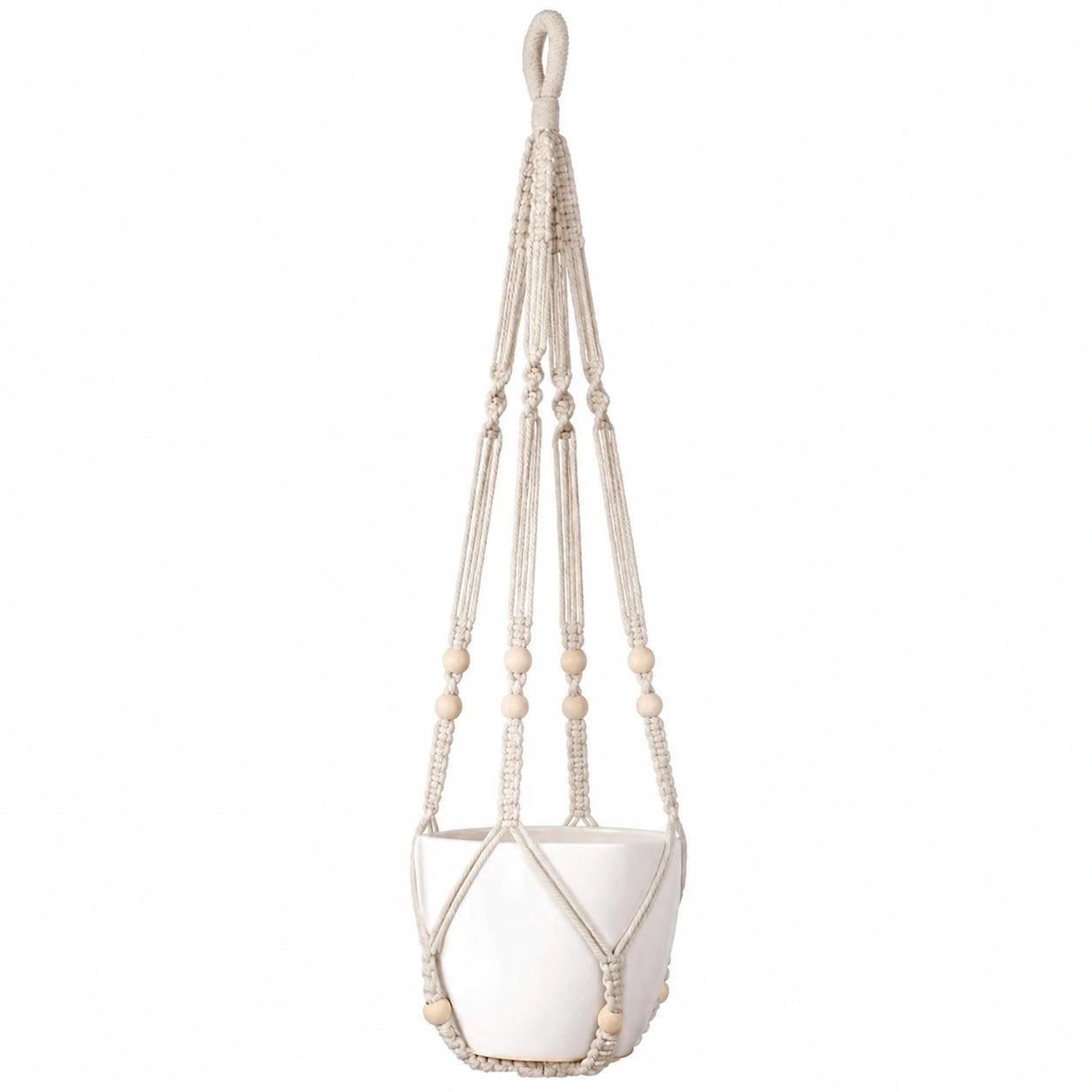 Portavaso Macramè Bianco e Beige 90 cm