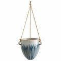 Vaso Sospeso in Ceramica Blu e Beige per Piante Interno/Esterno