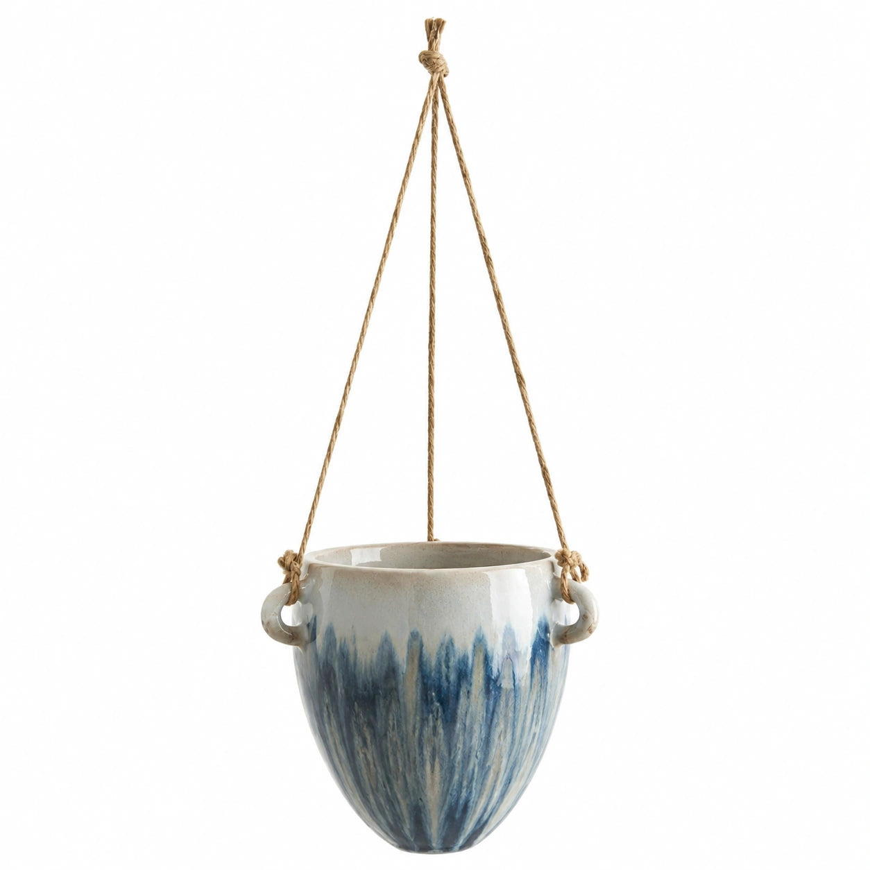 Vaso Sospeso in Ceramica Blu e Beige per Piante Interno/Esterno